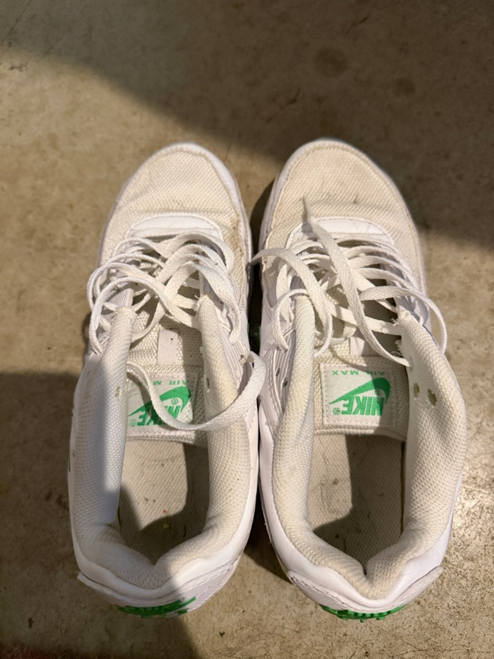 Nike White Sneakers with Green Logo Accents